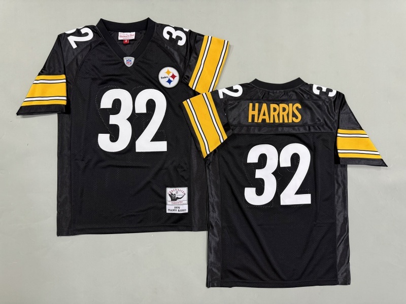 Men 2025 Pittsburgh Steelers #32 Harris black Throwback Limited NFL Jersey style 002